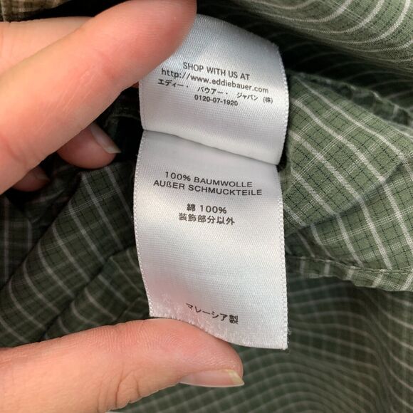 Eddie Bauer Shirt Mens L Large Avocado Green Gingham Plaid Cotton Button Down - Picture 8 of 11
